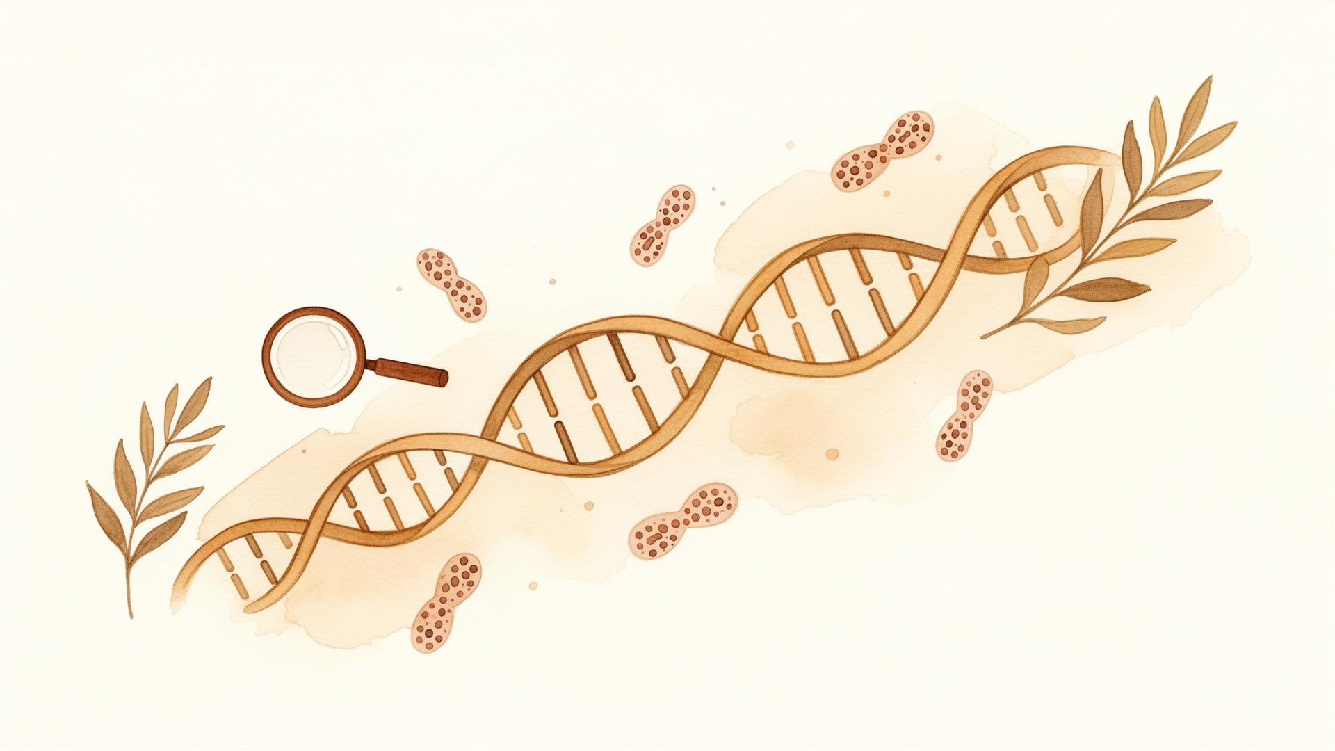 金棕色 DNA 双螺旋与染色体示意，象征遗传风险与 PGT 评估